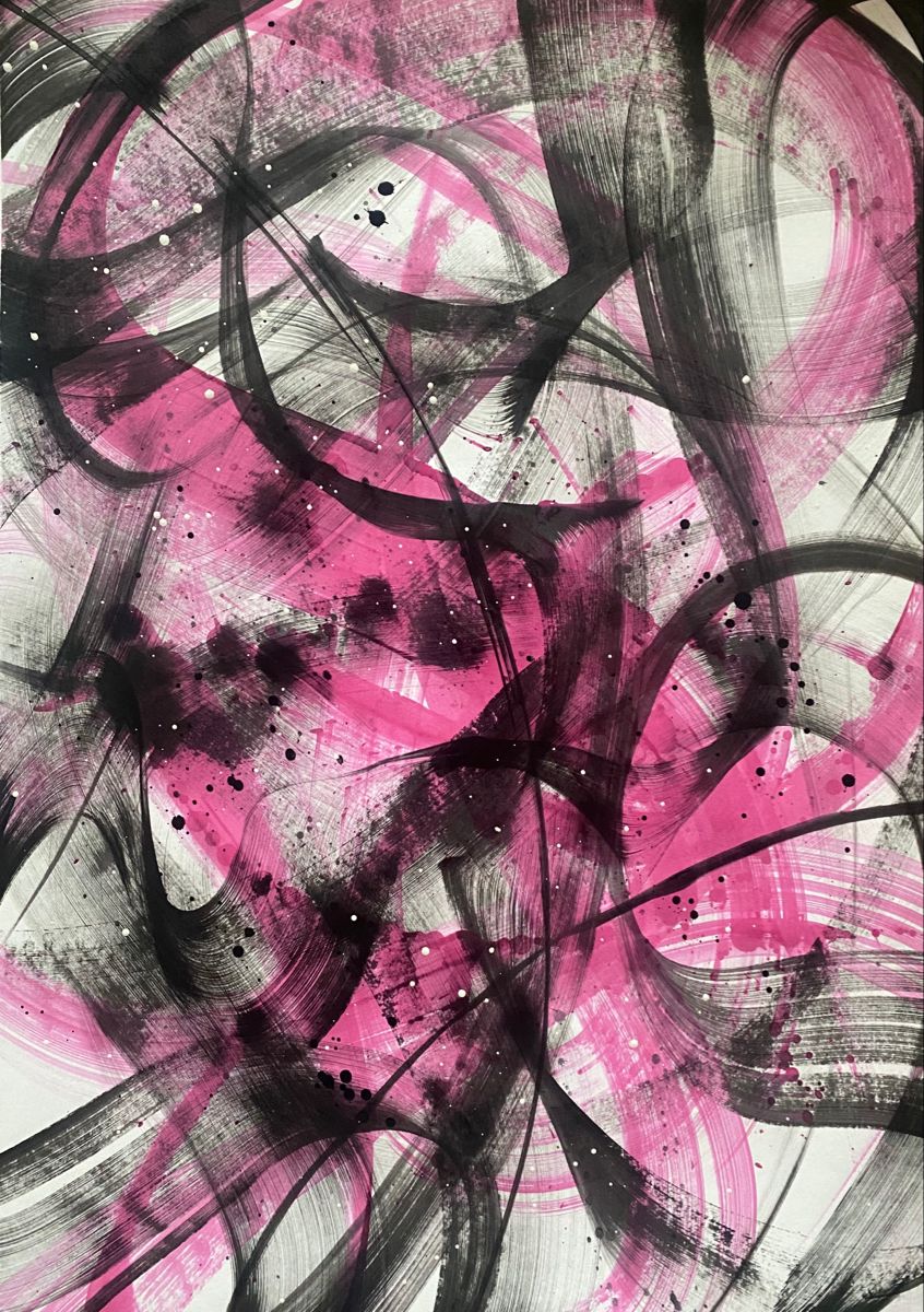 moodboard image displaying a pink, white and black abstract drawing